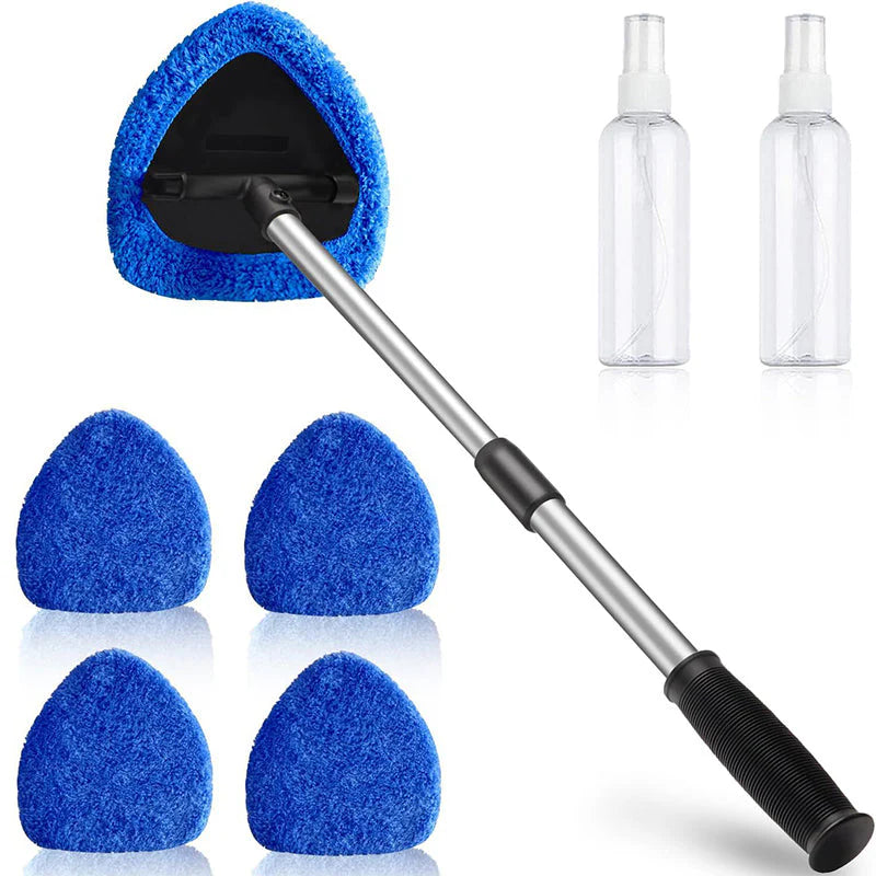 💥 💥 🔥 Windshield Cleaning Tool, Microfiber Car Window Cleaner with 4 Reusable and Washable Microfiber Pads and Extendable Handle