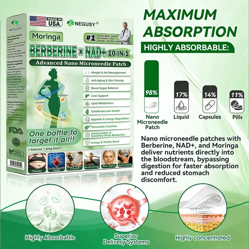 𝐎𝐟𝐟𝐢𝐜𝐢𝐚𝐥 𝐒𝐭𝐨𝐫𝐞 🇺🇸 |NEGUSY™ Moringa .Berberine x NAD+ 10-in-1 Advanced Nano Microneedle Patch - Once Daily, Visible Results in 7Days