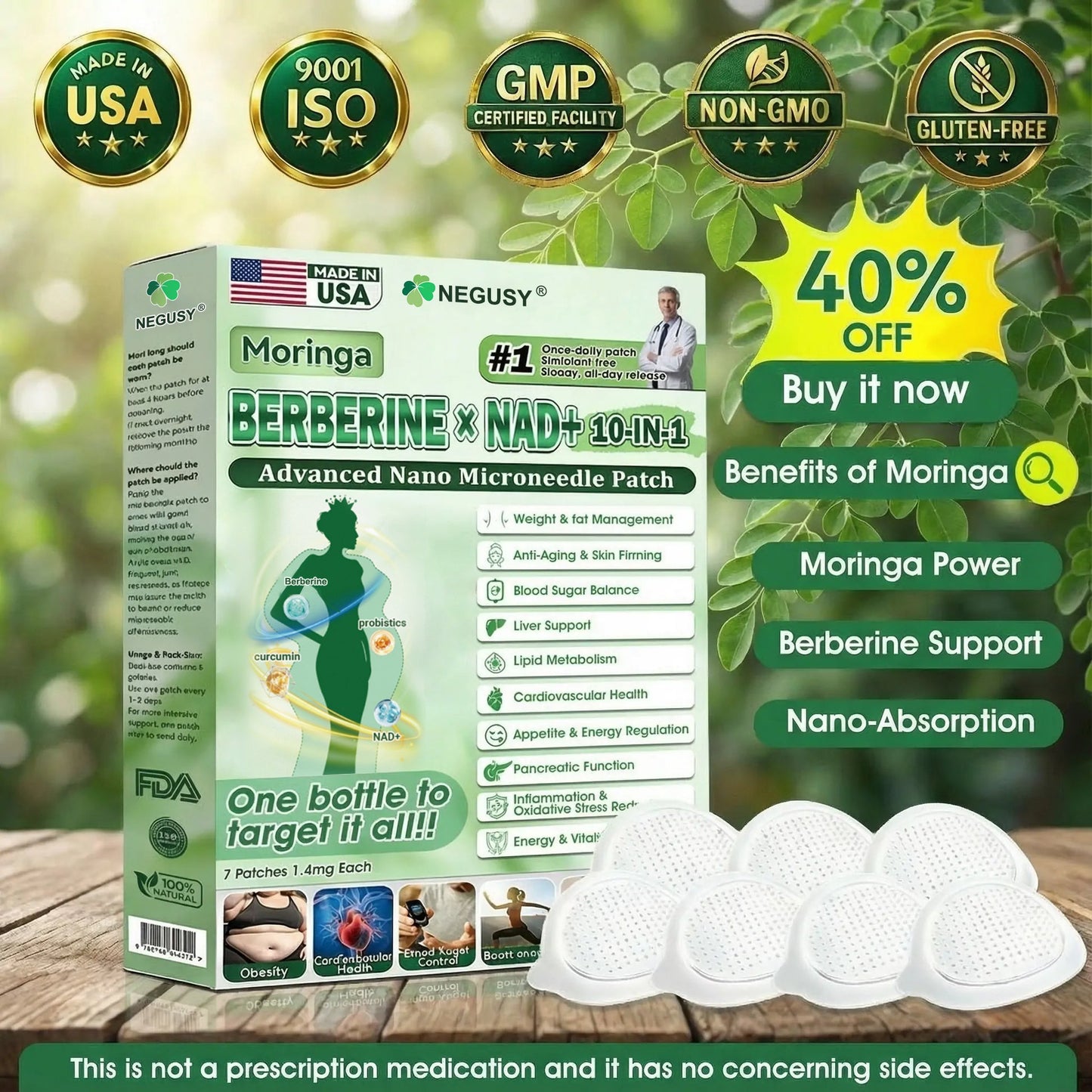 𝐎𝐟𝐟𝐢𝐜𝐢𝐚𝐥 𝐒𝐭𝐨𝐫𝐞 🇺🇸 |NEGUSY™ Moringa .Berberine x NAD+ 10-in-1 Advanced Nano Microneedle Patch - Once Daily, Visible Results in 7Days